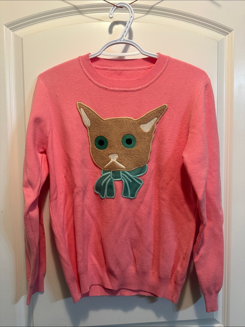 NWOT Pink Women's Crewneck Sweater with Cat Appliqué
